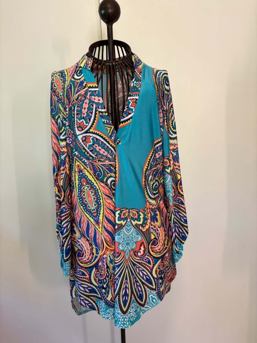 Vibrant Paisley Tunic Top in Turquoise & Multicolor